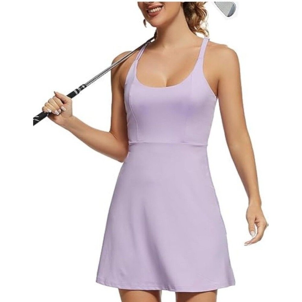 Womens Tennis Dress Built in Shorts Workout Dress X-Large Light Purple Ajustable